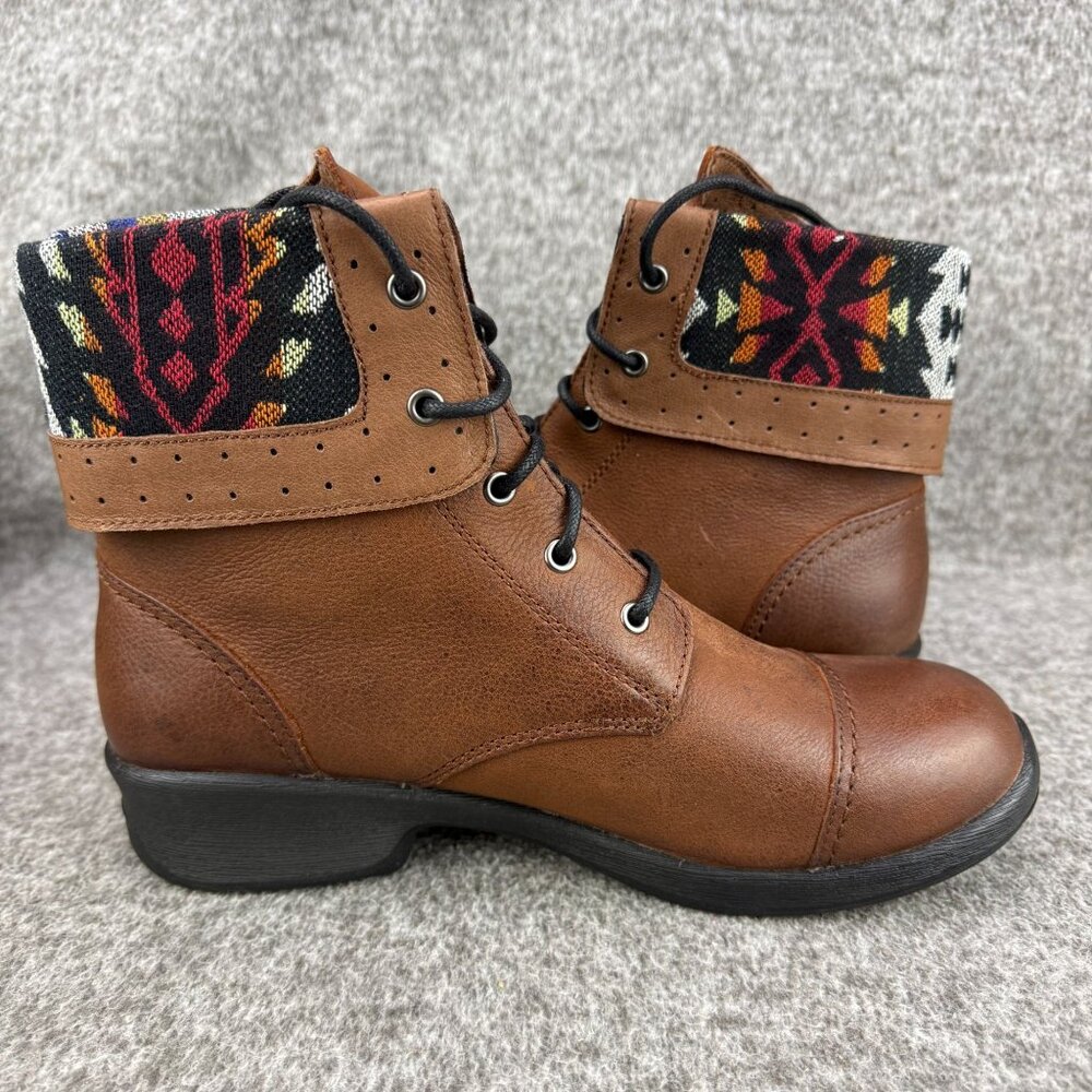 ✅Women's 10 Keen Tyretread Brown Leather Lace Up Ankle Boots Tortoise Shell Cuff - Picture 10 of 13